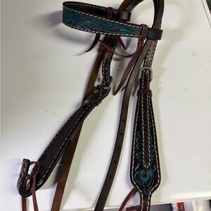 Brown and Teal Leather Horse Bridle